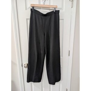 St. John, Caviar, 12, Wide Leg Pull On Santana Knit Wool Pant,‎ High Rise, Black